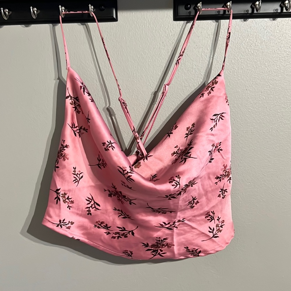 Pink floral swoop tank